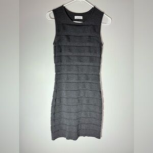 Calvin Klein Charcoal Gray Sleeveless Mini Pencil Dress Elegant Ruffles Size S